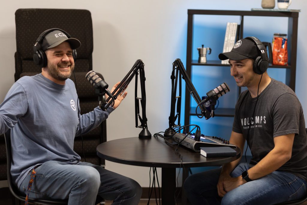 Josh and Kyle talking for the podcast